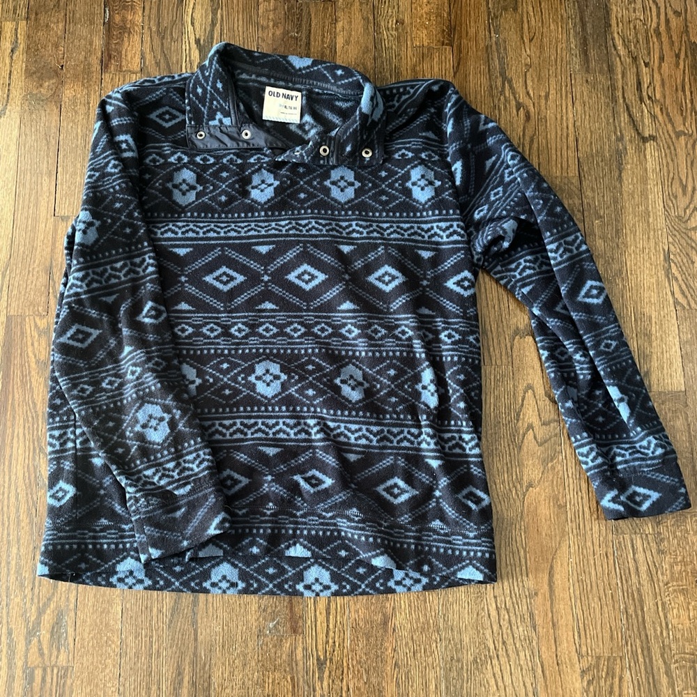 Old Navy Blue Patterned Fleece Pullover